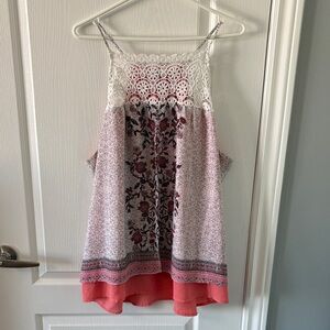 Maurices Red and White Lace Top